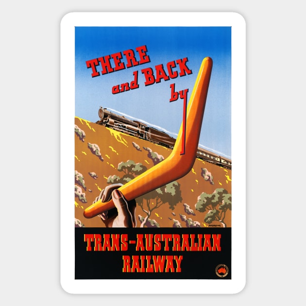 Vintage Travel Poster There and Back by Trans Australian Railway Australia Sticker by vintagetreasure